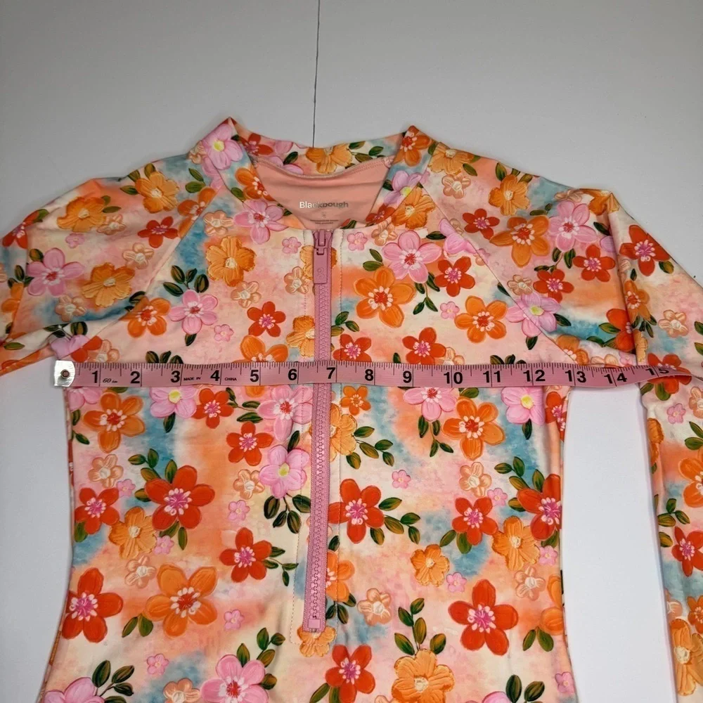 Blackbough Long Sleeve Floral Zip Swimsuit Rash Guard Small NWOT